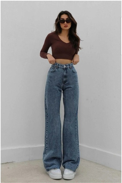 Trn JNS Meex Medium Snow Super High Waist 90's Power Lycra Colorfast Jeans Palazzo Pants