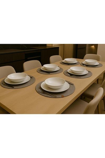 Alper Banyo 4 Piece Gray Jute Supla Set, American Service Set, Luxury Presentation Plate Mat (33 X 33 cm)