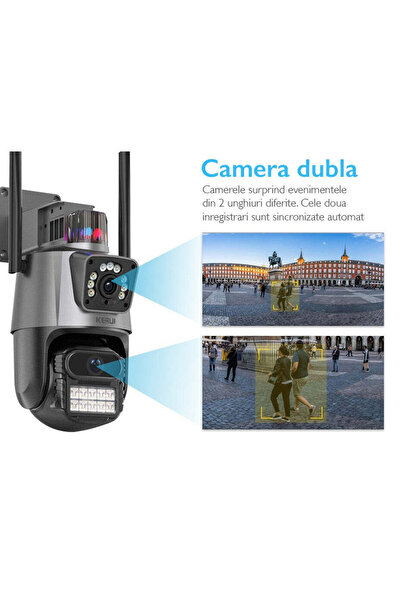 Loosafe Camera Supraveghere Dubla WIFI P11 Pro,8MP,Exterior/Interior,UltraHD,Bidirectionala,Argintiu