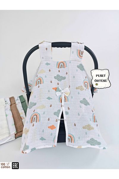 Tomuycuk 100% Cotton Muslin Stroller Cover / Baby Stroller Cover with Snap Fasteners and Bow