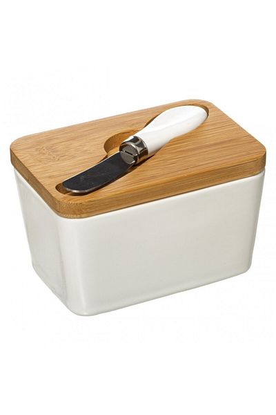 Secret de Gourmet Bol pentru supă Paris, ceramică, capac din bambus, cuțit, 13,5 x 9,3 x 9 cm