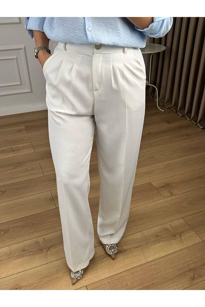 LİSAA BUTİK Premium Series Gold Button Detail Waist Elastic Palazzo