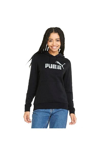 Puma Ess+ Metallic Logo Hoodie Kadın Günlük Sweatshirts 84909651 Siyah