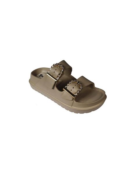 Yaz Kış Ayakkabı Yazkiş Women's White Black Beige Stone Buckle Double Striped Pvc Sea Pool Beach Garden Casual Slippers