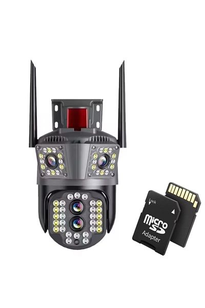 TodayShop Pachet cameră de supraveghere triplă WIFI, 12MP, Ultra HD, zoom 5X, rotație, LED-uri, lumină, comunicare bidirecțională