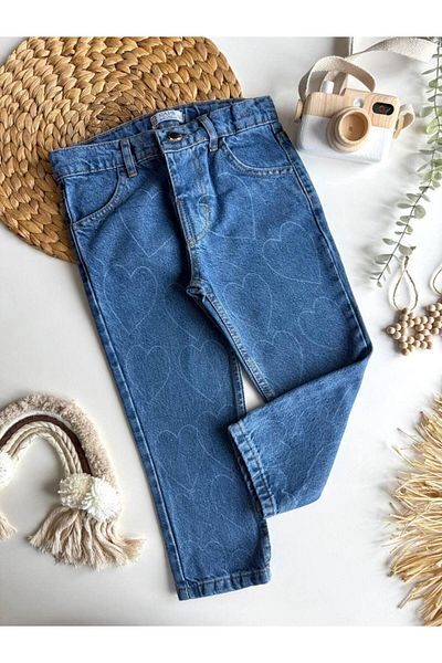 2kids2mom Heart Printed Girl's Denim Trousers
