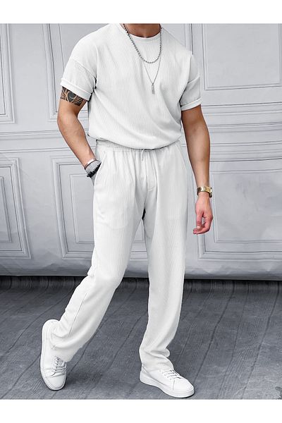 viperkombin Set of 2 Ribbed Crew Neck T-Shirt and Ribbed Baggy Tracksuit Set