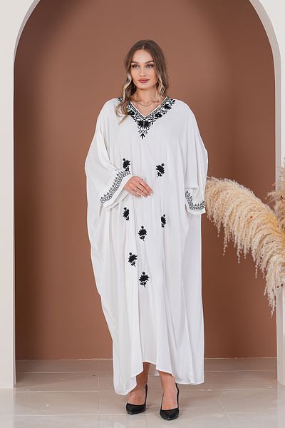 EMY TEKSTİL Women's Plus Size Embroidered Viscose Long Dress White