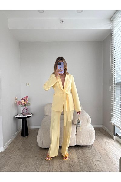 MYGİYİMİSTANBUL Tie-Up Blazer Jacket Loose Leg Pants Suitregular
