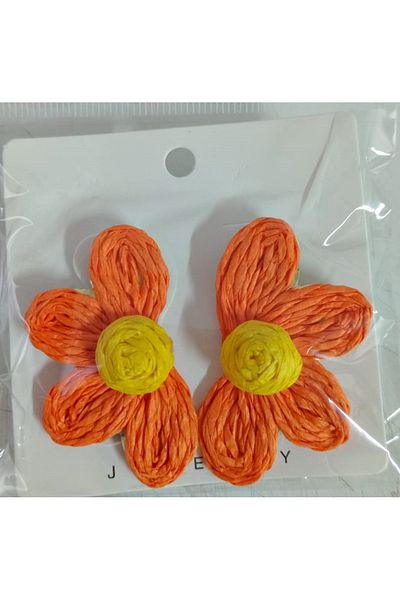 mos&more Orange Straw Half Daisy Women's Earrings