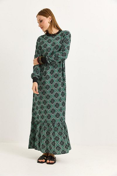 Raneel Kazançlı Alışveriş Viscose Fabric Sleeve Elastic Bottom Six Pleated Green