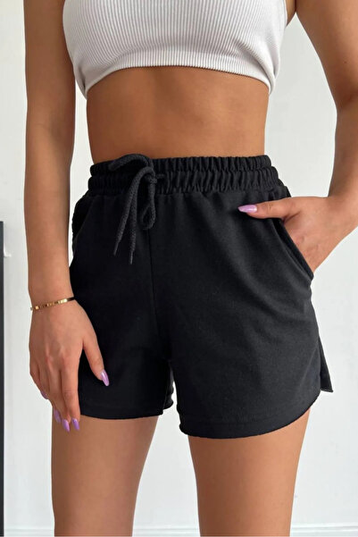 yx yustex sport Kadın Siyah Likralı Esnek Ter Tutmayan Rahat Giyim Mevsimlik Şort