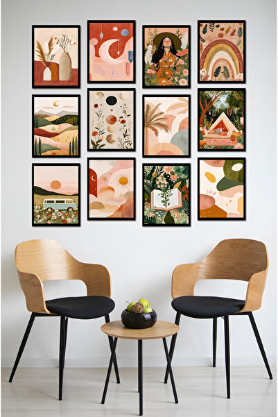 kutuTR Dekorize Mdf Tablo Seti 12 Parça - Salon Oturma Odası İçin Duvar Dekor...