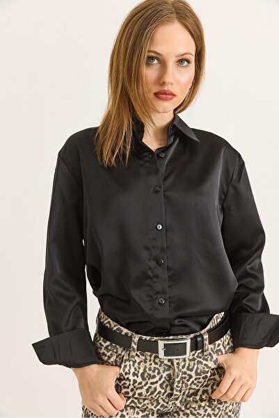 Raneel Kazançlı Alışveriş Soft Textured Satin Shirt Black