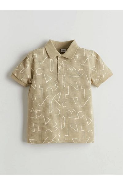 LC Waikiki Lcw Kids Εκρού Πόλο Γιακά Μοτίβο Τιράντα Αγόρι T-Shirt