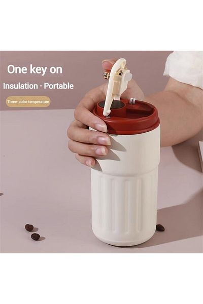 zola LED thermal mug, 460 ml, stainless steel, double walls, leak-proof closure, 16x7 cm, cream/red