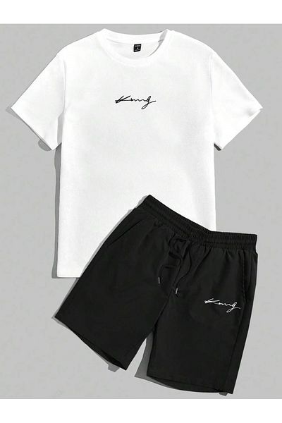YUVEST Blackrock Unisex Oversize King Signature Printed Black Crew Neck T-Shirt Shorts