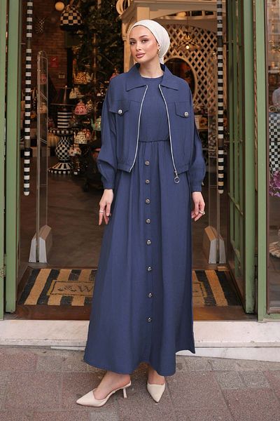 benguen Φόρεμα με μπουφάν Gilet Indigo 4842