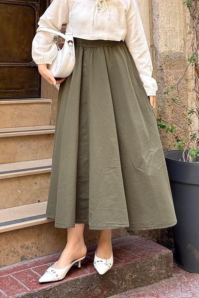 lamelif Linen Straight Skirt Khaki