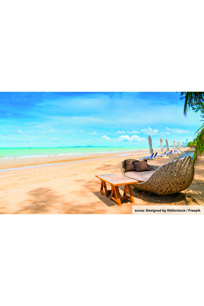 media Fototapet de perete autoadeziv si lavabil Sezlonguri pe plaja, 250 x 20...