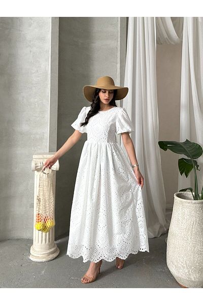 SUN STYLE Imported Special Design Balloon Sleeves, Open Back Tie Dress Lined