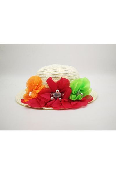 By Piera Girl's Floral Pearl Straw Hat 8811