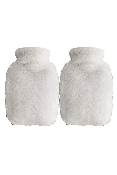 Bosphorus Warm Water Bag 2 Pcs, White Plush Thermofor with Side Pocket 27X17X2Cm 750ml