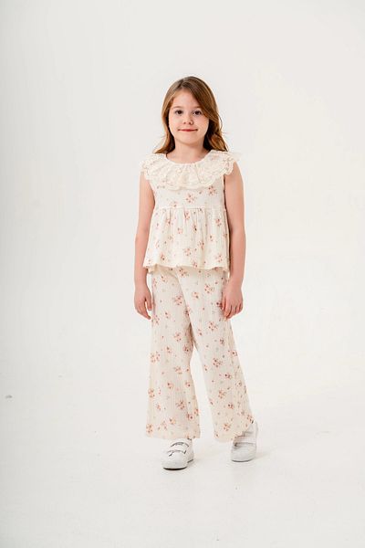 My Hanne Girl's Muslin Suit with Lace Collar