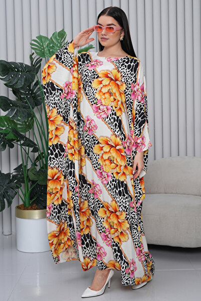 EMY TEKSTİL Women's Patterned Oversize Long Viscose Dress Floral Authentic Hijab Dress