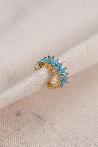 Süspüs Accessories Turquoise Stone Single Compression Gold Color Horseshoe
