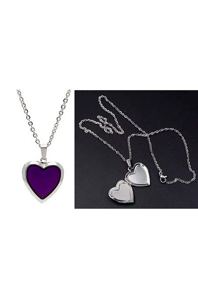 Herşey Nota Heart Necklace with Openable Cover, Picture Addable Couple Necklace, 55 cm Chain, Metal, Picture Necklace