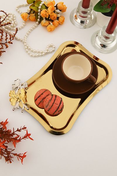 AKSESUAR EVRENİ Naldo Italian Model Butterfly Detailed 1 Presentation Tray Gold
