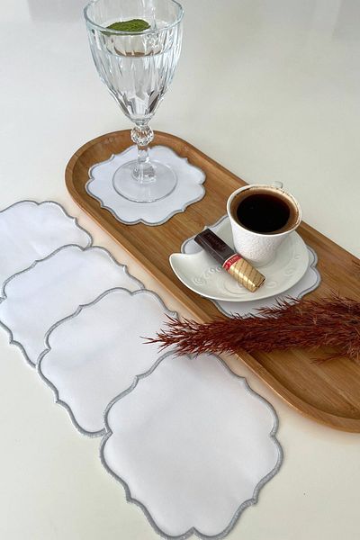 Zeria Home Embroidered Coffee Napkin 6 Pieces Cocktail Napkins & Coasters & Presenters