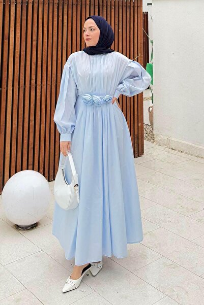 lamelif Πλισέ Φόρεμα Ποπλίνα Baby Blue