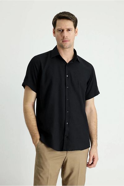 SÜVARİ Κοντομάνικο πουκάμισο Cavalry Slim Fit Απλό βαμβακερό φαρδύ γιακά