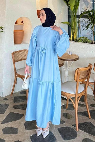 lamelif Καλοκαιρινό φόρεμα με μπαλόνι με μανίκια Baby Blue
