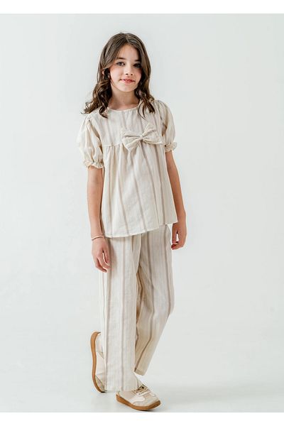 My Hanne Girls' Striped Suit with Ribbons 3837