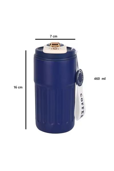 zola Cana termica LED, 460 ml, inox, pereti dubli, inchidere etansa, 16x7 cm, albastru inchis