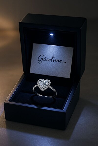 DMR Accessoire ışıklı kutuda çelik kalp ciddi ilişki yüzüğü ayarlanabilir sev...