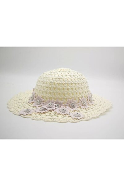 By Piera Girl's Flower Detail Straw Hat 8804