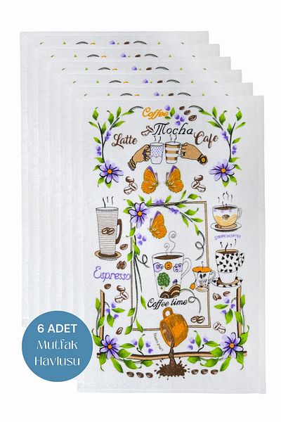 sevilya 6 Pack Printed White Kitchen Towel Model