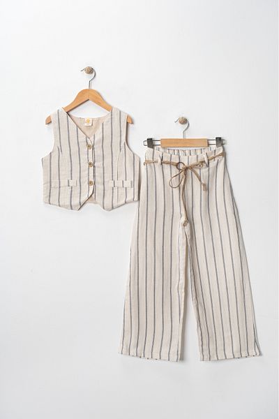 DFN Striped Linen Vest Suit