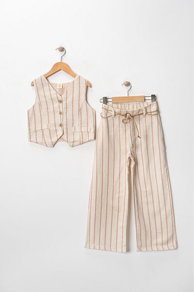 DFN Striped Linen Vest Suit