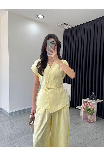 My Blog Yellow Juana Linen Vest Trousers Set - 8591