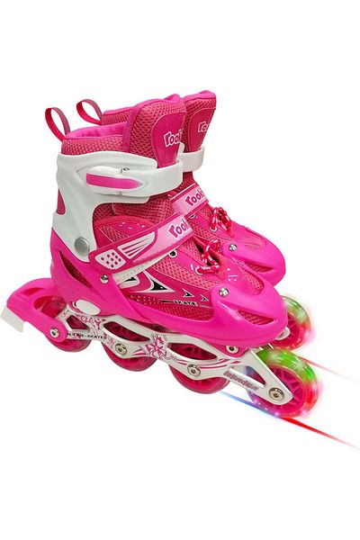 Gokidy Rookie Adjustable (35-38) Practice Skates with Light Bag Pink