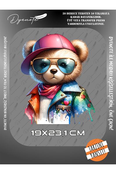 DYENOTE Colorful Teddy Bear Teddy Bear Print 3 - Iron-On Paste - 19X23,1 cm
