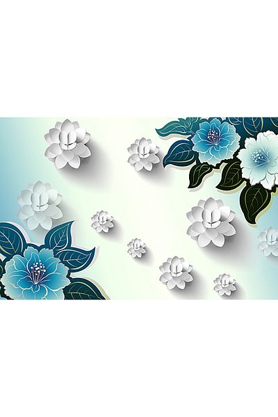 media Photo wallpaper Blue and white flowers, 400 x 250 cm