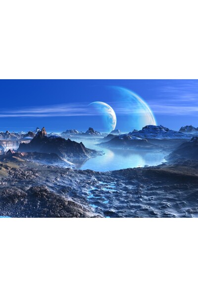 media Fototapet Planete, lac albastru, munti, 350 x 250 cm