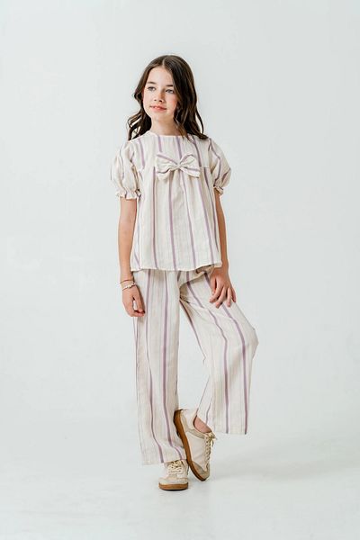My Hanne Girls' Striped Suit with Ribbons 3837