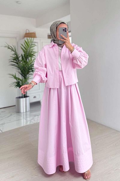 Ka Hijab Poplin Skirt Suit - Pink